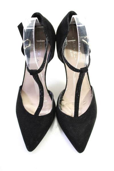 Carvela Womens Stiletto Pointed Toe Crystal Suede Pumps Black Size 39