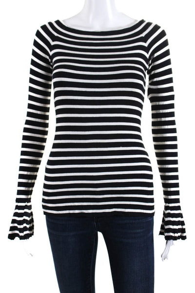 Theory Womens Striped Boat Neck Long Sleeves Shirt Black White Size Extra Small
