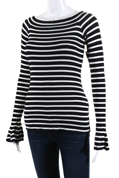 Theory Womens Striped Boat Neck Long Sleeves Shirt Black White Size Extra Small