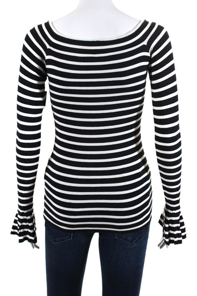 Theory Womens Striped Boat Neck Long Sleeves Shirt Black White Size Extra Small