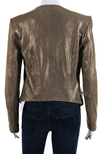 My Tribe Womens Leather Cropped Wrap Biker Jacket Bronze Size Small