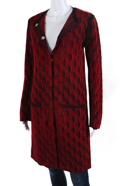 Mary Katrantzou Womens Button Front Knit Wavy Coat Red Black Size Small