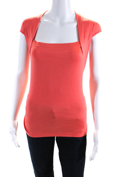 Lafayette 148 New York Womens Cotton Jersey Knit Square Neck Shirt Orange Size M