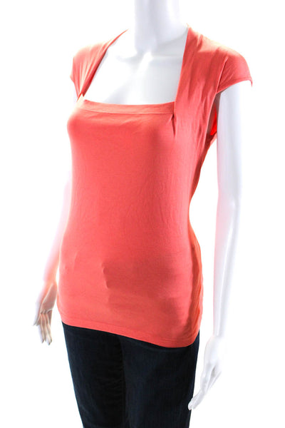 Lafayette 148 New York Womens Cotton Jersey Knit Square Neck Shirt Orange Size M