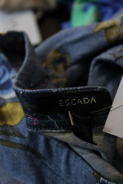 Escada Womens Cotton Floral Print Round Neck Long Sleeve Top Multicolor Size 40