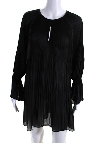 Ella Moss Women's V-Neck Long Sleeves Pleated Flare Mini Dress Black Size XS