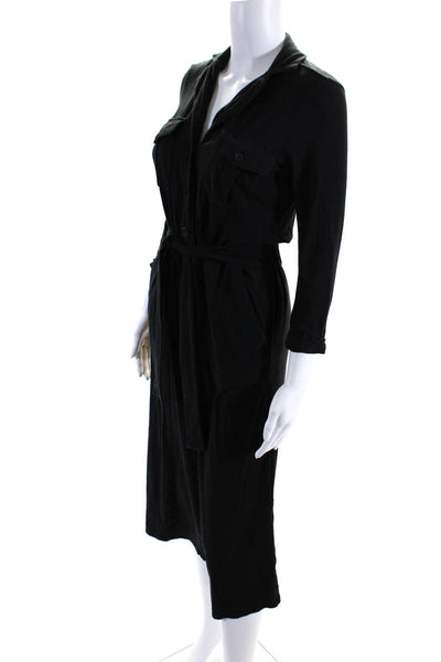 Joie Women's Collar Half Button Up Long Sleeves Jumpsuit Black Size XS