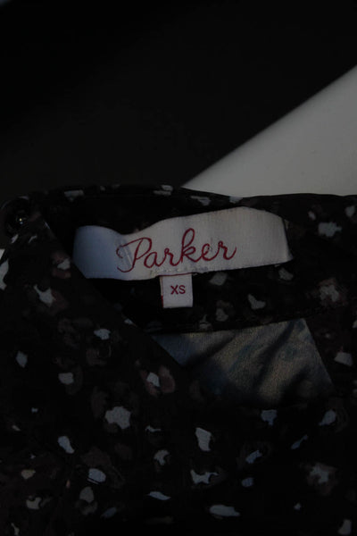 Parker Women's High Neck Long Sleeves Cutout Spotted Dot Blouse Purple Size XS