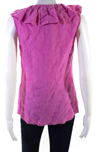 Tory Burch Womens Sleeveless Ruffled V Neck Linen Top Blouse Pink Size 6