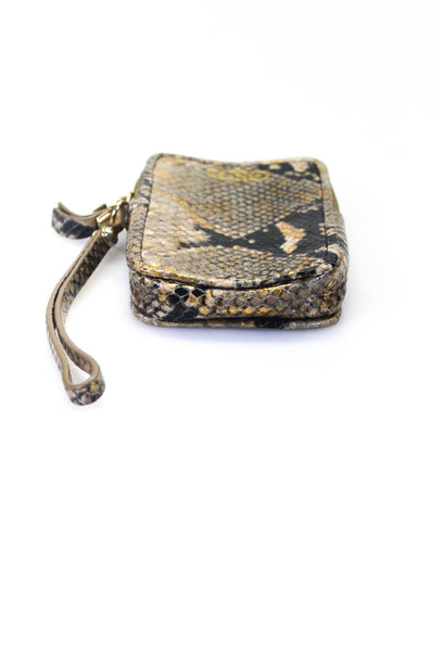 Henri Bendel Womens Snakeskin Print Wristlet Cell Phone Handbag Brown Black