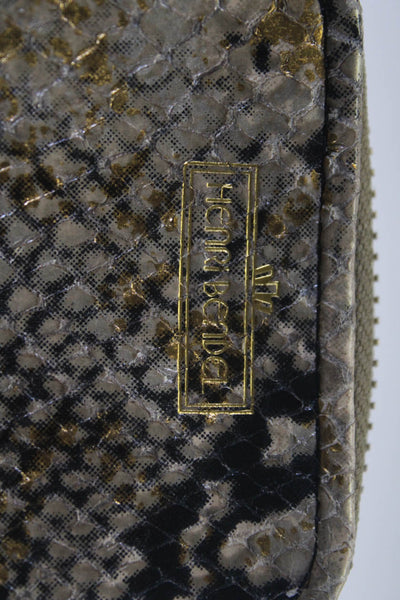 Henri Bendel Womens Snakeskin Print Wristlet Cell Phone Handbag Brown Black