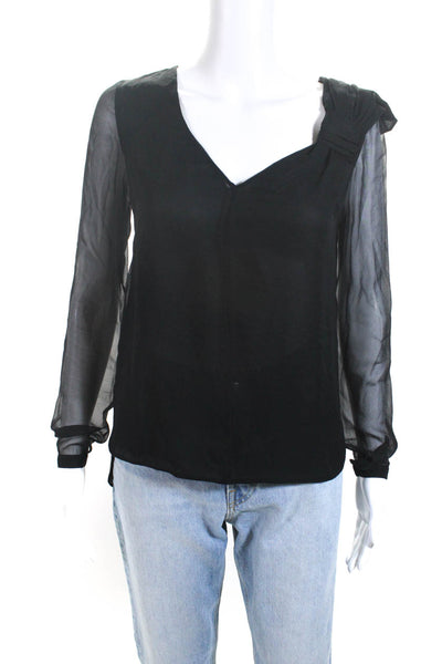 Robert Rodriguez Womens Silk Chiffon V-Neck Tied Shoulder Blouse Black Size XS