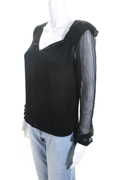 Robert Rodriguez Womens Silk Chiffon V-Neck Tied Shoulder Blouse Black Size XS