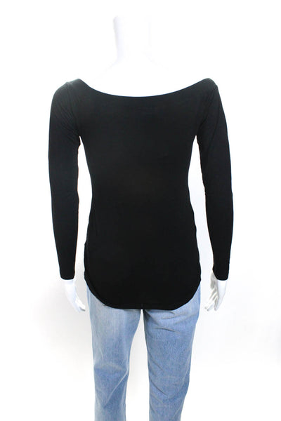 Splendid Womens Jersey Knit Long Sleeve Boat Neck Shirt Top Black Size XS