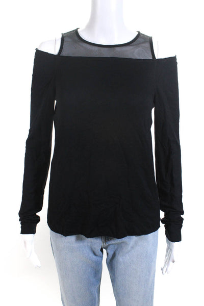 Bailey 44 Womens Cotton Fleece Long Sleeve Cold Shoulder Shirt Black Size XS