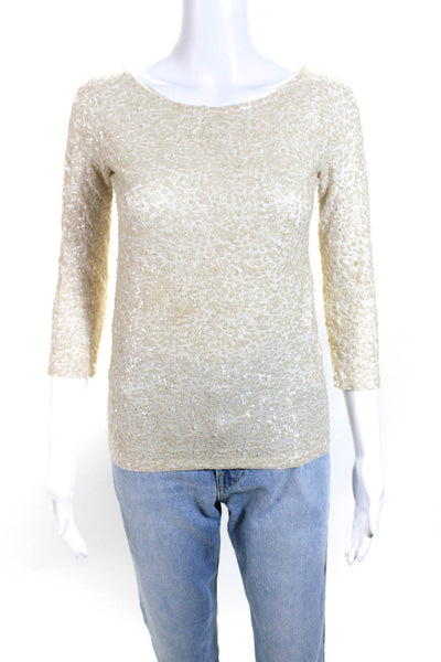 J Crew Womens Cotton Sequin Embellished Boat Neck Long Sleeve Top Beige Size 2XS