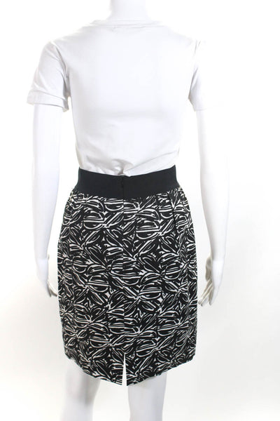 Lafayette 148 New York Womens Back Zip Printed Pencil Skirt Black White Linen 10