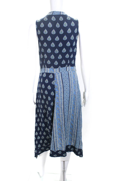 Maeve Anthropologie Womens Sleeveless V Neck Paisley Midi Dress Navy Blue Size 6