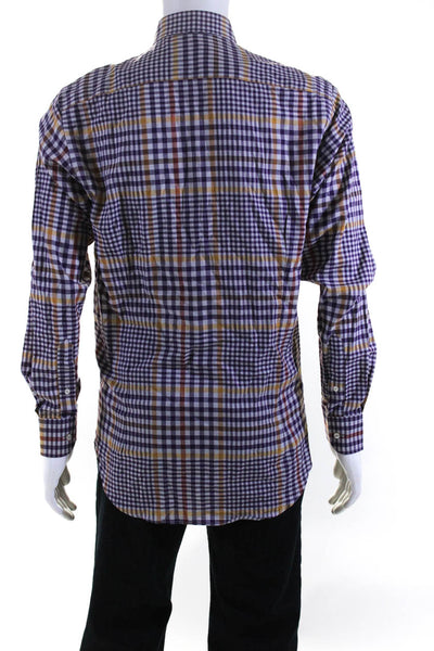Etro Mens Plaid Button Down Long Sleeves Shirt Purple Yellow Cotton Size EUR 40