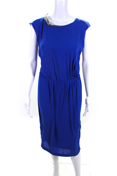 By Malene Birger Women's Sleeveless Studded Collar Shift Dress Cobalt Size 34