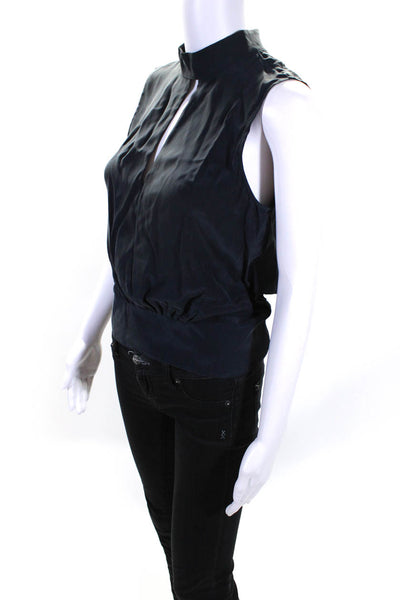 Frame Women's Silk Mock Neck Sleeveless Blouse Navy Size S