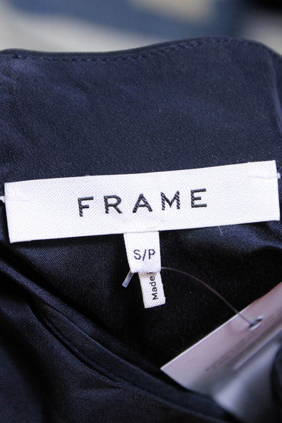 Frame Women's Silk Mock Neck Sleeveless Blouse Navy Size S