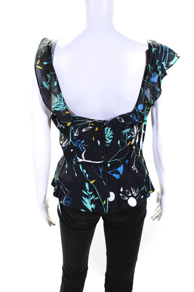 Parker Womens Floral Print Cropped Tank Top Black Multi Colored Size Small