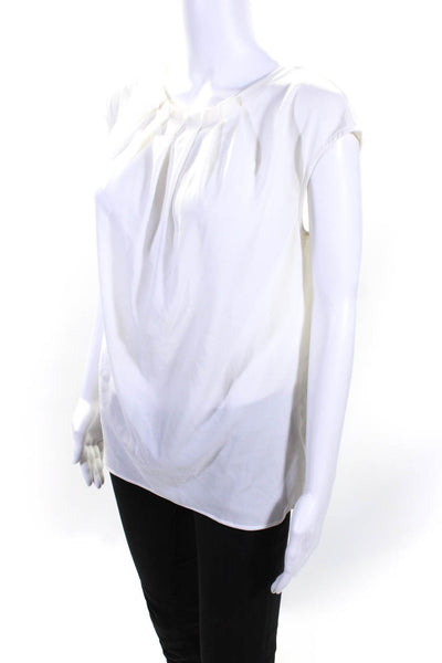 Rene Lezard Womens Pleated Neckline Pullover Tank Top White Size Small