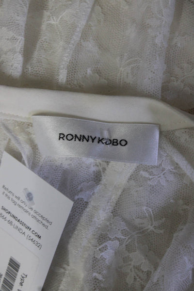 Ronny Kobo Women's V-Neck Long Sleeves Ruffle Lace Blouse White Size S