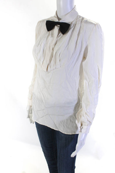 Caycee Black Women's Collar Long Sleeves Button Up Blouse Off White Size S