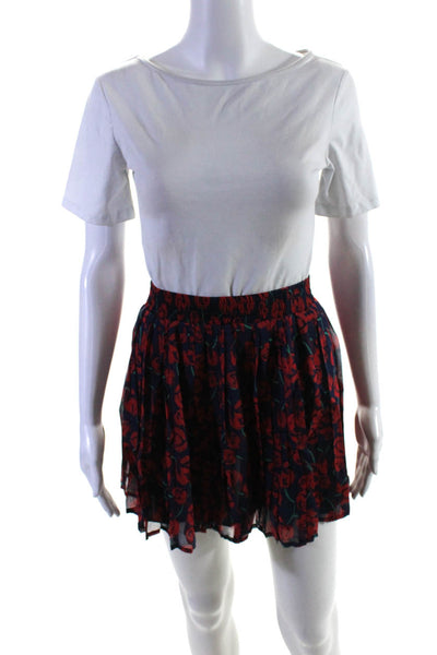 Charlotte Ronson Womens Silk Floral Print Pleated Skirt Blouse Set Blue Size 2 4