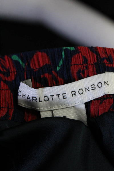 Charlotte Ronson Womens Silk Floral Print Pleated Skirt Blouse Set Blue Size 2 4