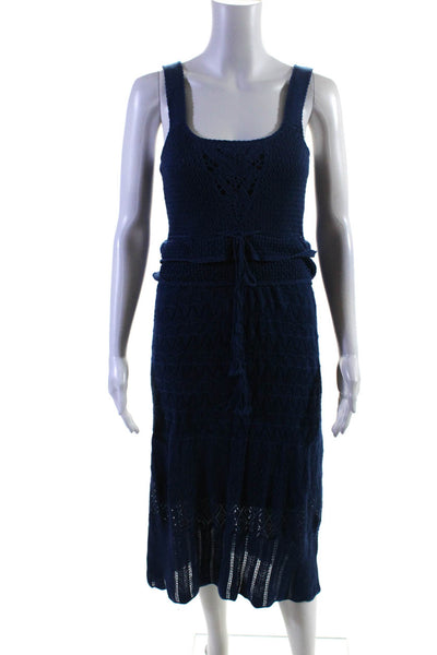 Charlotte Ronson Women's Square Neck Sleeveless Open Knit Sundress Blue Size XS