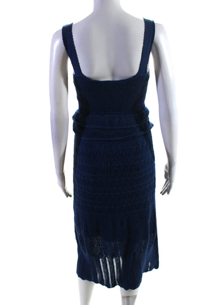 Charlotte Ronson Women's Square Neck Sleeveless Open Knit Sundress Blue Size XS