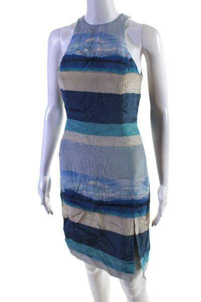 Charlotte Ronson Women's Striped Sleeveless Halter Neck Sheath Dress Blue Size 2