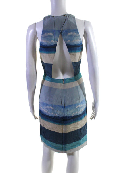 Charlotte Ronson Women's Striped Sleeveless Halter Neck Sheath Dress Blue Size 2