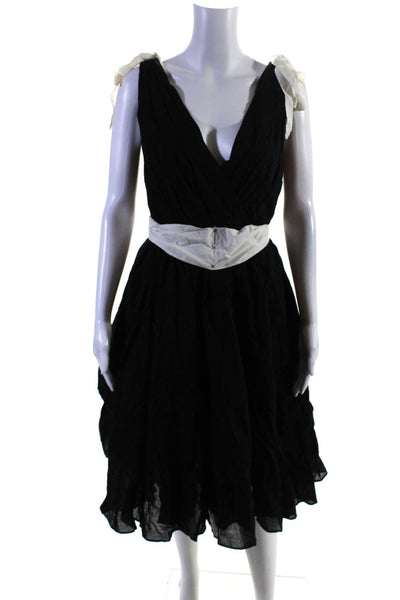 Odille Anthropologie Women's V-Neck Sleeveless Flare Midi Dress Black Size S