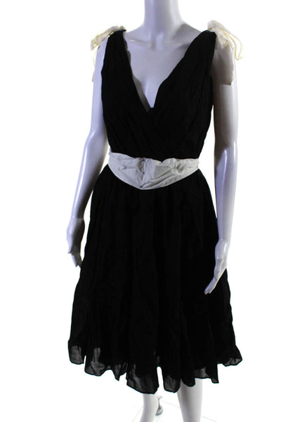 Odille Anthropologie Women's V-Neck Sleeveless Flare Midi Dress Black Size S