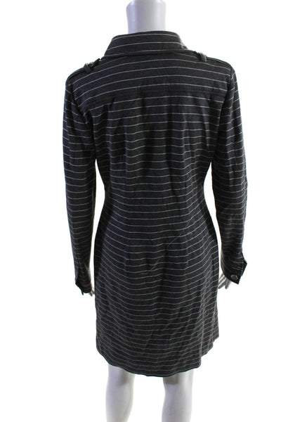 Shadow Lion Women's Long Sleeves Button Gray Stripe Midi Dress Size S