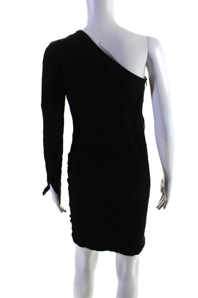 Cut 25 Women's One Shoulder Bodycon Leather Trim Mini Dress Black Size S