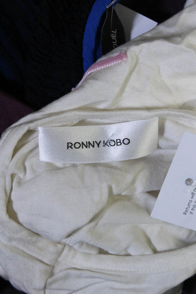 Ronny Kobo Women's Round Neck Short Sleeves Lace Trim Blouse White Size S