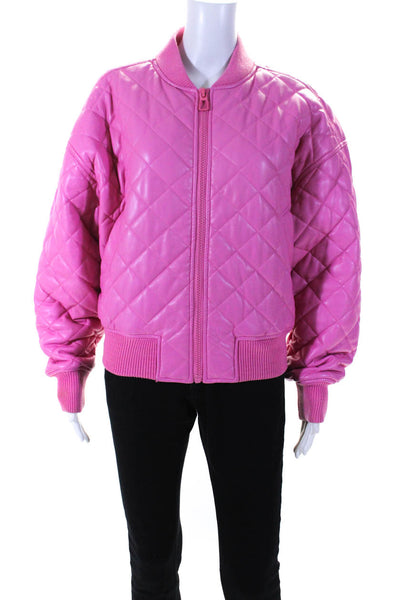 GOOD AMERICAN Womens Pink Better Than Leather Bomber Size 0 14985138