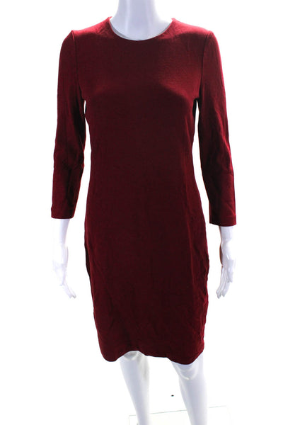 Vince Women's Round Neck Long Sleeves A-Line Midi Dress Red Size S