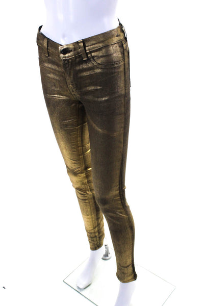 J Brand Womens Metallic Gold High Rise Super Skinny Leg Jeans Size 26