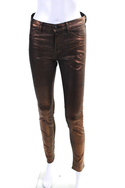 J Brand Womens Metallic Bronze High Rise Super Skinny Leg Jeans Size 27