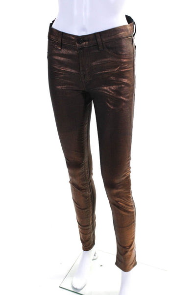 J Brand Womens Metallic Bronze High Rise Super Skinny Leg Jeans Size 27