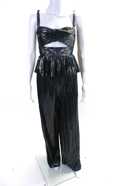 Sabina Musayev Womens Iridescent Pleated Pants Cut Out Top Set Multicolor Size L
