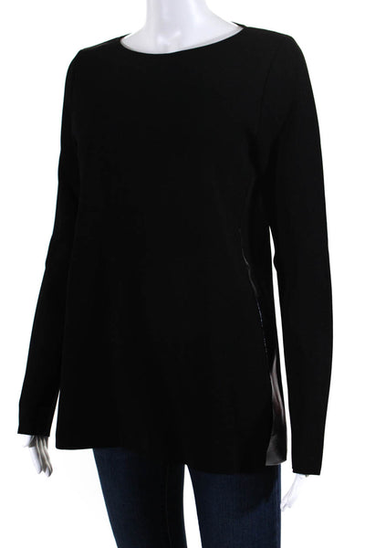 Paco Rabanne Womens Long Sleeve Side Slit Knit Crew Neck Shirt Black Size IT 40