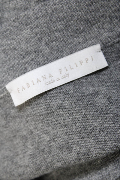 Fabiana Filippi Womens Crew Neck Beaded Plaid Sweater Gray Wool Size Extra Small