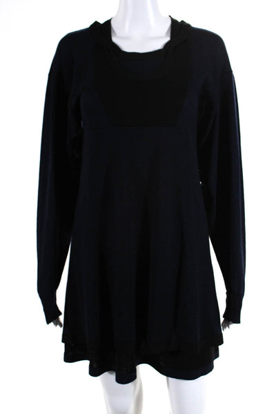 Balenciaga Knits Womens Long Sleeve Layered Sweater Dress Navy Blue Black IT 38